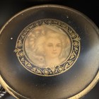 Vintage Pair Clear Pressed Glass Vanity Powder Jars W  Metal Portrait Lids
