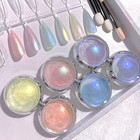 6 Jars Mermaid Chrome Nail Powder Aurora Nail Glitter Metallic Mirror Effect Pig