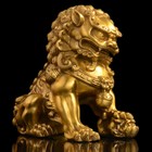 A Pair Feng Shui Chinese Bronze Lion Statue Copper Evil Guardian Door Fu Foo Dog