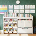 Kids Wood Toy Storage Organizer Toddler Bookshelf W bins movable Drawer Playroom