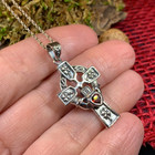 Claddagh Celtic Cross Necklace Shamrock Gemstone Irish Pendant W free Chain