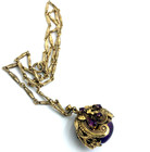 Vintage Victorian Revival Genuine Large Amethyst Cabochon Gold Tone Necklace 25 