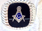 Vintage Art Deco Signet Masonic  Onyx Sterling Silver Uncas New Old Stock 9 5