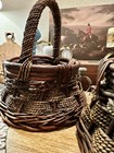 2 Vintage Handwoven Small Dark Brown Wicker Baskets - As Is - 9 5    Wide Each