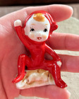 Vintage Red Pixie Elf Christmas Figurine Ceramic Japan Waving 2 75 