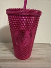 New Starbucks Studded Hot Pink Cold Cup 16oz Faceted Tumbler W  Straw