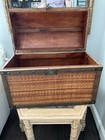 Vintage Wicker   Leather Storage Chest Trunk   Rustic Boho Wood Blanket Chest