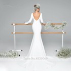 Long Sleeve Satin Mermaid White ivory Wedding Dress Open Back Button Bridal Gown
