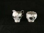 Antique Pair Art Nouveau Silver Overlay Creamer Sugar Hand Painted Porcelain