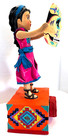 Mexican Paper Mache Sculpture Girl Hoiding Sugar Skull - 18 75x 8x8