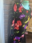 True Vintage Women s M Sheath Long Maxi Dress Black Floral Long Sleeve Button
