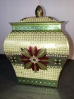 Vintage Mcm Holland Square Tin Canister Container Flowers Red Gold Green