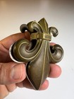 Vintage Brass Fleur De Lis Wall Mount Paper Letter Memo Clip Spring Loaded