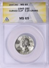 Error 1945 Washington Quarter Curved Clip 6 29 Grams Ms65 Via Rippere Collection