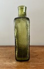 Vintage Mcm Italy Empoli Green Glass Bottle Vase Geometric 10   h