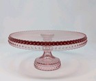 Vintage L e  Smith Pink Glass Hobnail Pedestal Cake Stand 11  Inches