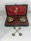 Antique Set Sterling  Silver Salt Cellar Spoons Taylor Eye Witness Needham Box