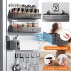 Magnetic Spice Rack For Refrigerator 2 Tiers And Paper Towel Holder And Utensil