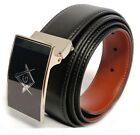 Masonic Leather Belt Black Buckle  Mason Freemason  Adjustable Pant Size 28-40 