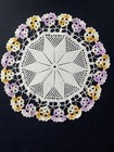 Handmade Hand Crocheted Round White Doily W  Purple   Yellow Flower Border