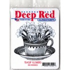 Deep Red Stamps Teacup Flowers Rubber Cling Stamp