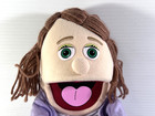 Silly Puppets Sarah Peach Mom Teacher Purple Outfit 14  Full Body Hand Puppet
