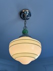 Antique Vintage Art Deco Light Fixture Pendant Schoolhouse Jadite Jade 
