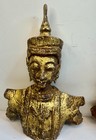 Pair Antique Buddha Hand Carved Burmese Mandalay Gold Gilt Wood Temple Myanmar