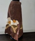 Vtg 60s 70s Suede Hippie Maxi Festival Wrap Skirt Leather Suede Appliqu   Flower