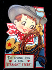 Vintage Valentine Card Cowboy With Lasso Rope   Unpunched Heart                P