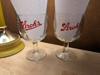 Vintage Stroh s Beer Thumbprint Goblet Stem Glass Logo Mug Set Of 2