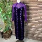 Asian Vietnamese Purple Velvet Floral Cheongsam Qipao Ao Dai   maxi Long Dress   