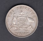 W X 3   Australia  Shilling 1910  Gvf    Dy19679