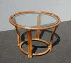 Vintage Authentic Mcguire Furniture Bamboo Rattan Glasstop Round End Table Lh18