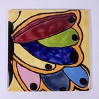 Signed Talavera Mexican Folk Art Hand Painted Sun Butterfly 6x6 Ceramic Tile Set