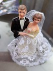 Vintage 60s  Cake Topper Bride   Groom Plastic Figurine Sandy Blonde Hair Euc