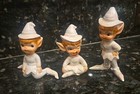 Vtg Set 3 Lefton Iridescent White Pixie Elf Whimsical Figures  one Small Chip  