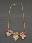 Vintage Austria Victorian Antique   Floral Red Crystals Necklace Marked
