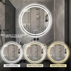 Round Led Bathroom Mirror With Lights Dimmable Vanity Mirror Anti-fog 3 Color