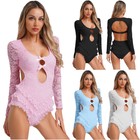 Women Bodysuit Neckline Jumpsuit Leotard Rompers Clubwear Nightwear Bow Lace