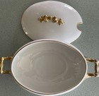 Vtg Limoges France Cream And Gold Oval Covered Casserole Tureen 14   w 6 1 2   h