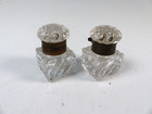 Nice Pair Of Antique Baccarat Swirl Crystal And Brass Inkwells