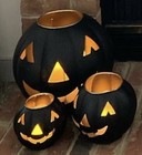 Pottery Barn Jack-o-lanterns Set Of 3 Small Medium Large Black Metal Pumpkin New