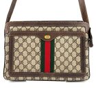 Vintage Gucci Shoulder Hand Bag Sherry Line Gg Pvc Leather Beige Brown Authentic