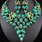 Elegant Emerald Green Austrian Cystal Rhinestone Necklace Earrings Set Prom N893