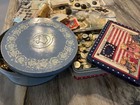 Huge Lot Of Vintage Buttons And Two Vintage Cans