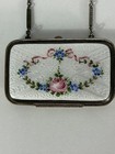 Vintage Guilloche Enamel Carryall Compact Purse Rouge Powder Mirror Floral Blush