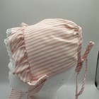 Vintage Baby Bonnet Pink White Cotton Stripe Adjustable Ribbon