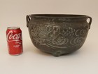 Antique Chinese Bronze Planter Pot With Handles Dragon 7  Tall 12  Wide