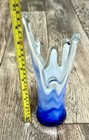 Vintage Hand Blown Art Glass Crown Vase Swung  Blue   White 9 75 Inches Tall